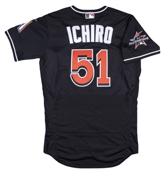 2017 Ichiro Suzuki Game Used Miami Marlins Black Alternate Jersey Used To Pass Rod Carew For Most Hits By Foreign Born Player (MLB Authenticated)